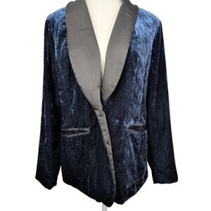 G.I.L.I. Womens Blue Velvet Blazer SZ 6 Black Satin Shawl Lapel Holiday Glam